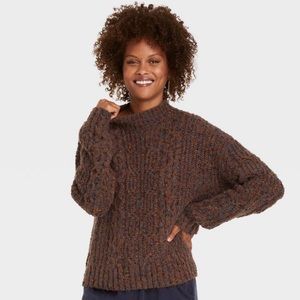 Women's Mock Turtleneck Pullover Sweater | Knox Rose | Brown | XXL